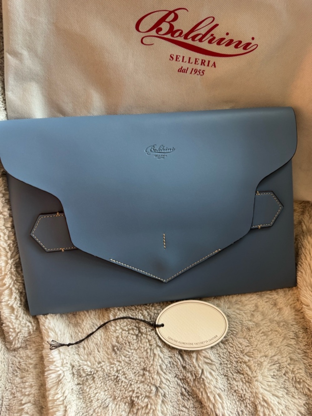 Boldrini Light Blue Leather Envelope Clutch - Picture 6 of 9